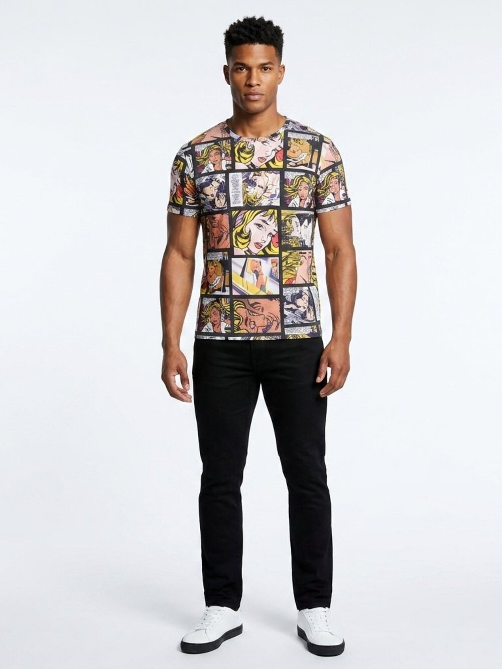 Pop Art Comic Book T Shirt Mens XL All Over Print Roy Lichtenstein Vintage Style